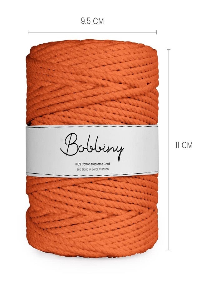 BOBBINY خيط مكرمية قطني مجدول ثلاثي الطبقات من بوبيني (عبوة ملفوفة) مناسب لأعمال المكرمية اليدوية وغيرها من المشاريع | زعفراني/برتقالي | 3 مم، 100 متر - Image 3